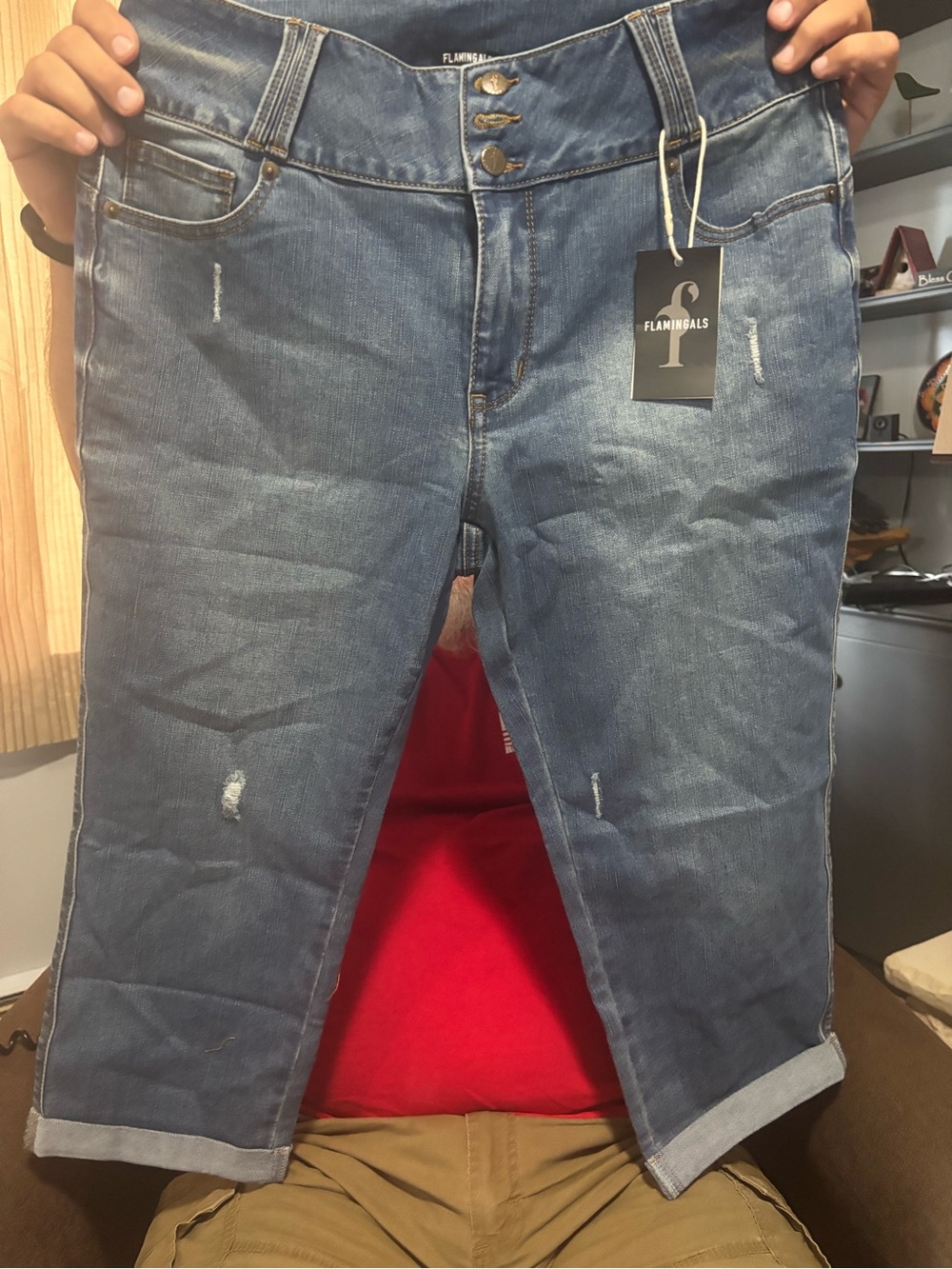 Flamingals Women's Blue Cropped Distressed Jeans